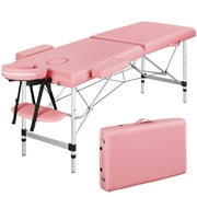 SmileMart 84" Portable Aluminum 3 Section Massage Table with Headrest Armrest, Pink