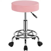 SmileMart Adjustable Leather Salon Stool with Wheels for Medical/Tattoo, Pink