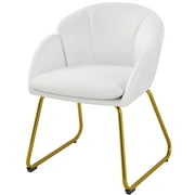 SmileMart Glam Velvet Accent Chair with Golden Metal Legs, White