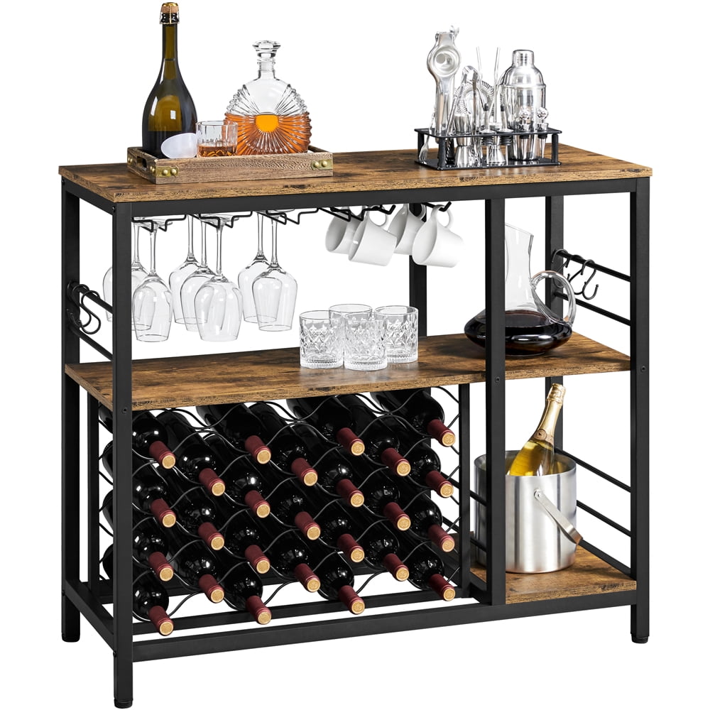 SmileMart Industrial Home Bar Wine Rack with Glass Holder for Living