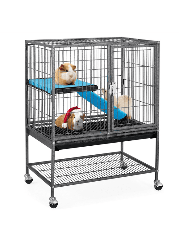 SmileMart Metal Animal Cage with Wheels for Adult Rats/Ferrets/Chinchillas/Guinea Pigs, Black