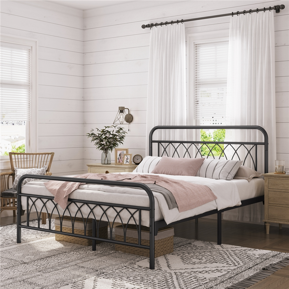 SmileMart Metal Platform Bed Frame with Headboard and Footboard, Queen, Black - image 1 of 12