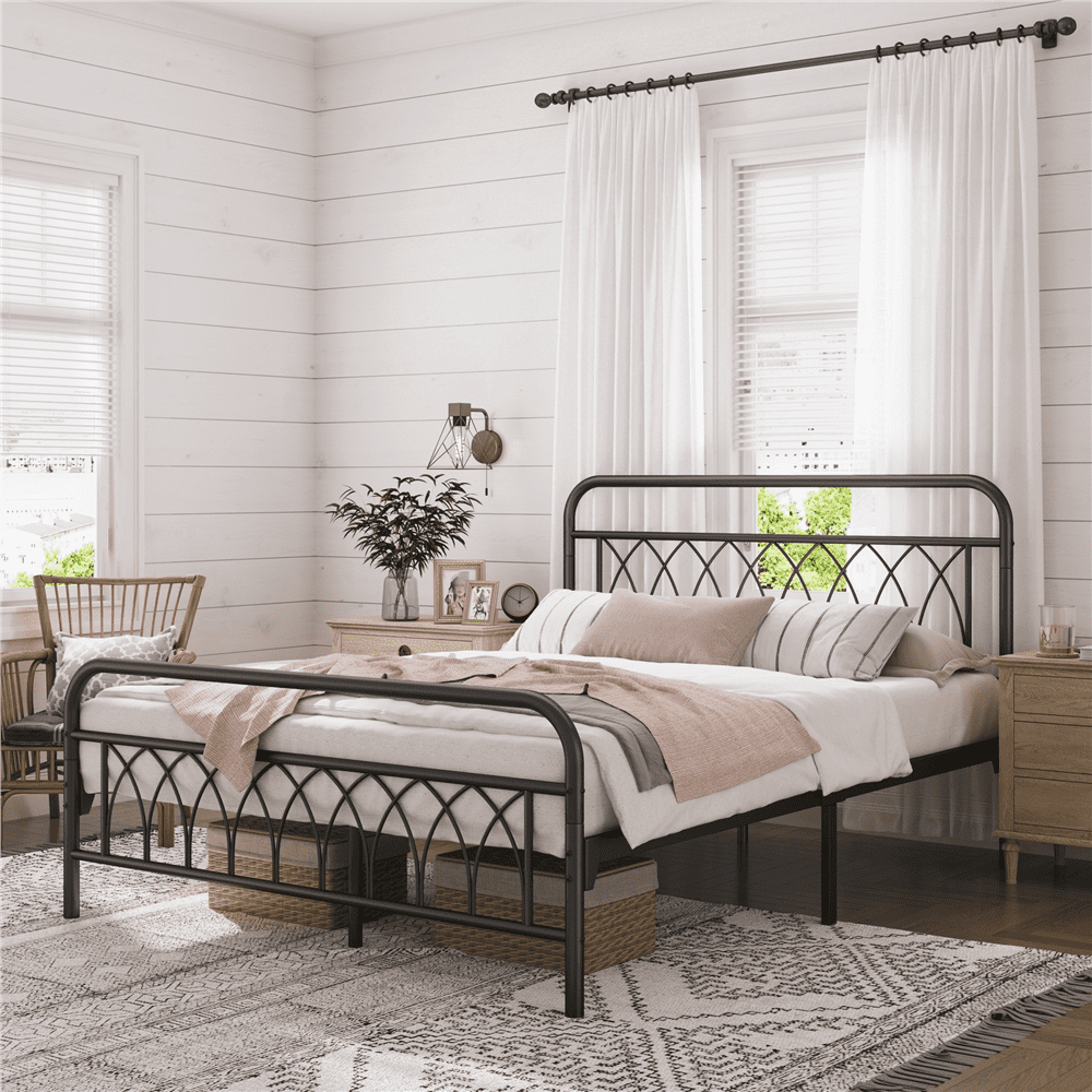 SmileMart Metal Platform Bed Frame with Headboard and Footboard