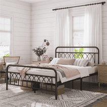 SmileMart Metal Platform Bed Frame with Headboard and Footboard, Queen, Black