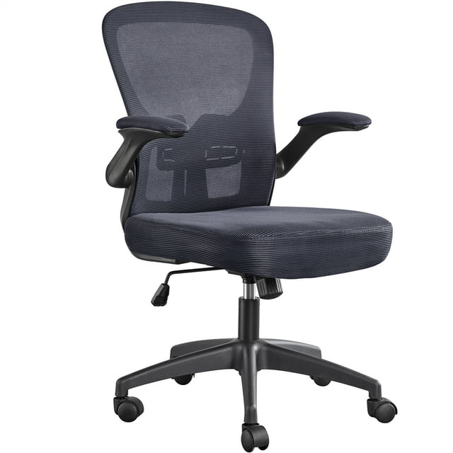 SmileMart Mid Back Adjustable Office Chair with Flip Up Armrests, Dark