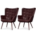 thumbnail image 1 of Alden Design 2PCS Modern Faux Leather Wingback Accent Armchair for Living Room, Chestnut Brown, 1 of 8