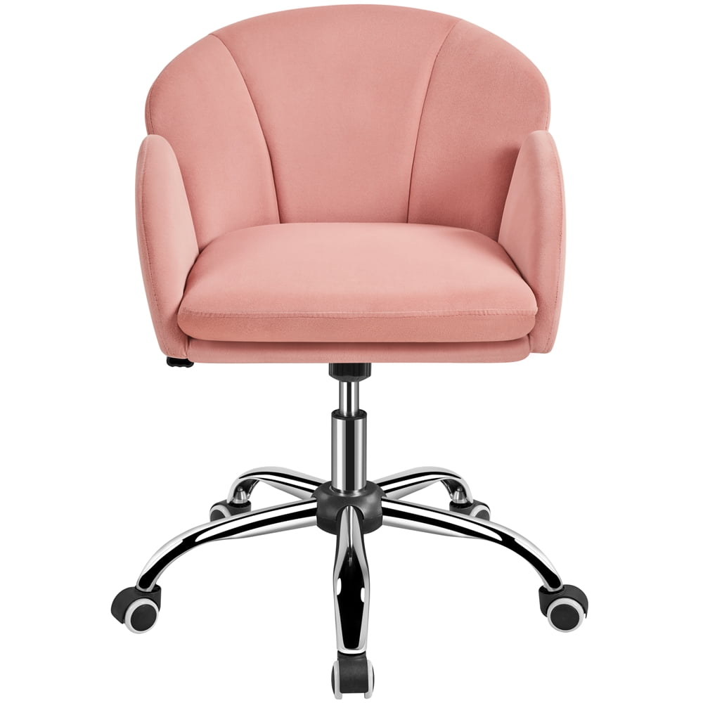 Alden Design Modern Velvet Rolling Desk Chair for Home Office Pink