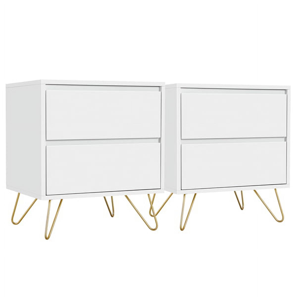 SmileMart Modern White Bedroom Nightstands with Gold Accents, Set of 2