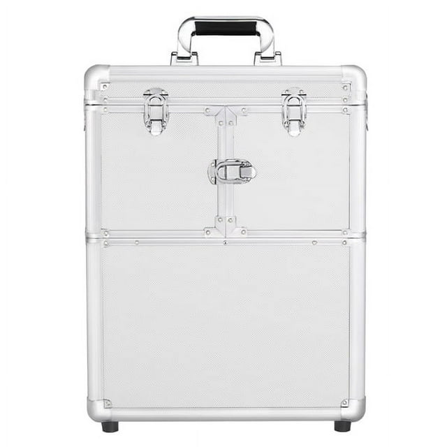 SmileMart Rolling Makeup Train Case, Aluminum Cosmetic Trolley, Silver ...