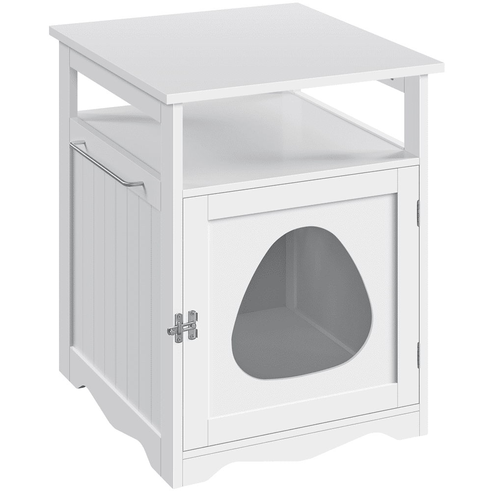 Alden Design Wooden Cat Litter Box End Table White