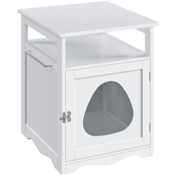 SmileMart Wooden Cat Litter Box End Table White