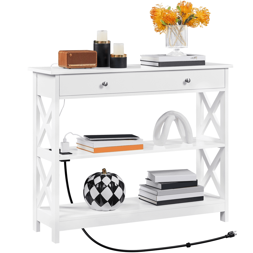 SMILE MART 3-Tier X-Design Narrow Wood Console Table with