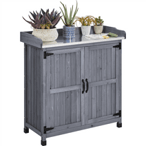 SmileMart Wooden Garden Potting Bench Table with Cabinet for Outdoor, Gray