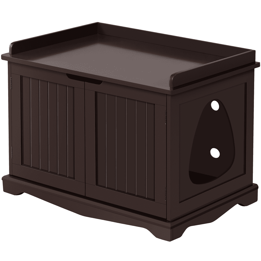 SmileMart Wooden Pet Litter Box End Table with Door Espresso