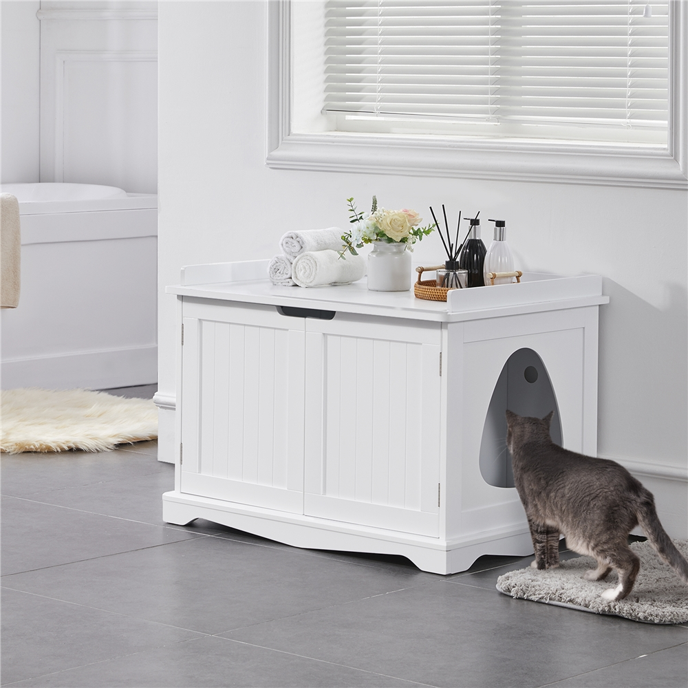 SmileMart Wooden Pet Litter Box for Pets Cat Hidden Washroom Bathroom ...