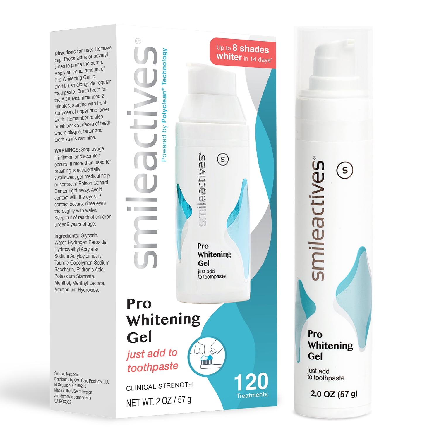 Smileactives Dentist-Quality Pro Whitening Gel with Hydrogen Peroxide for White Teeth, 2 oz