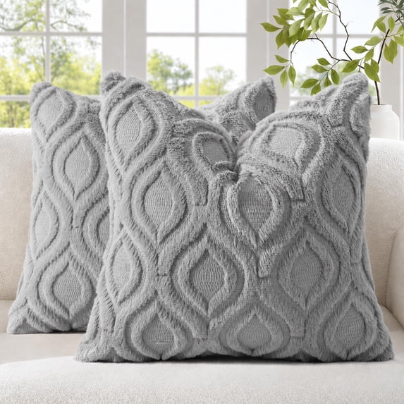 Smile Bee 18x18 Throw Pillow Covers Set of 2, Soft Plush Faux Wool Decorative Pillow Covers for Sofa Bedroom, Blue Grey