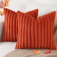 thumbnail image 1 of Smile Bee 18x18 inch Faux Fur Plush Decorative Throw Pillow Covers Set of 2, Soft Fluffy Striped Decorative Modern Couch Pillow Cases for Sofa and Bed, Rust, 1 of 9