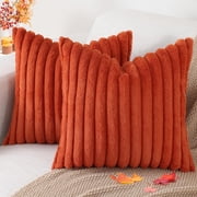 Smile Bee 18x18 inch Faux Fur Plush Decorative Throw Pillow Covers Set of 2, Soft Fluffy Striped Decorative Modern Couch Pillow Cases for Sofa and Bed, Rust