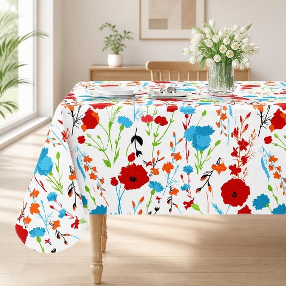 Smile Bee Waterproof Vinyl Tablecloth, Rectangle Wipeable Spill-Proof Table Cover with Flannel Backing for Home, Kitchen, Dining, Party & Outdoor (0ff White, 60" x 84")