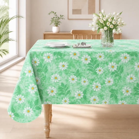 Smile Bee Waterproof Vinyl Tablecloth, Rectangle Wipeable Spill-Proof Table Cover with Flannel Backing for Home, Kitchen, Dining, Party & Outdoor (Green, 60" x 120")