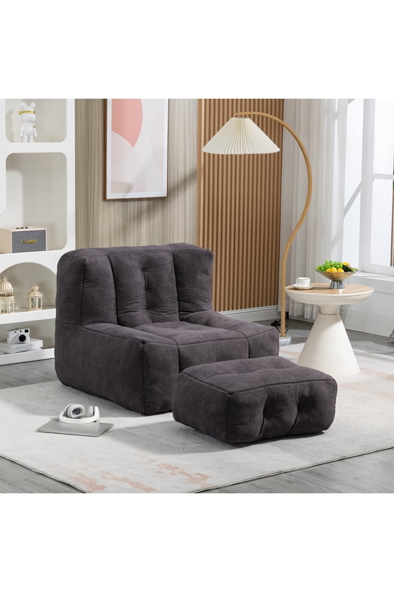 Fluffy Memory Foam Bean Bag Chair for Adults and Kids, Super Soft Lazy Sofa with Ottoman, Modern Indoor Furniture for Living Room, Bedroom, Apartment, Lightweight and Easy to Move