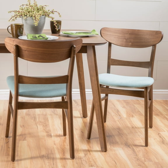 Smilegend Mid-Century Modern Dining Chairs (Set of 2) - Upholstered Dining Room Chairs with Comfortable Cushioned Seat and Rubberwood Legs, Mint