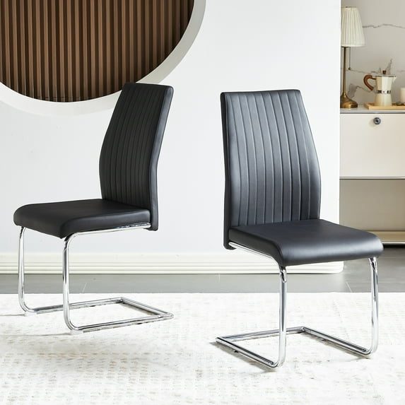 Smilegend Modern BlackDining Chair Set of 2 - PU Leather, Chrome Metal, Simple Style, Restaurant or Home Chairs - Easy to Assemble, Sturdy - Maximum Capacity 265 lbs