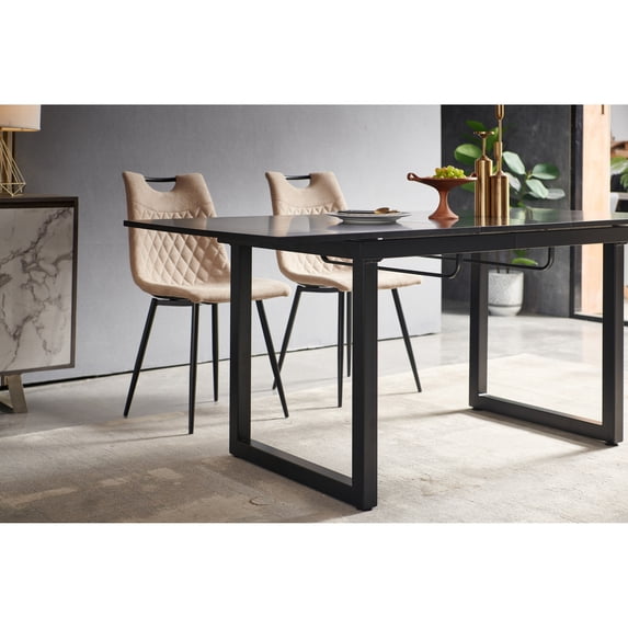 Smilegend Modern Square Extendable Dining Table, Black Metal Legs, Space Saving Kitchen & Living Room Table - Expands to 70.86"