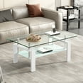 thumbnail image 1 of Smilegend Modern Tempered Clear Glass Coffee Table with Geometric Design, 2-Layers Living Room Center Table, Durable and Easy Assembly Glass Top, 1 of 8