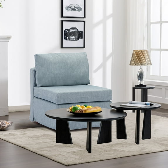 Smilegend Modular Mid-Century Modern Sofa Sectional Couch, Armless Chair with Removable Washable Cushion Covers, Durable Linen Upholstery, Light Blue