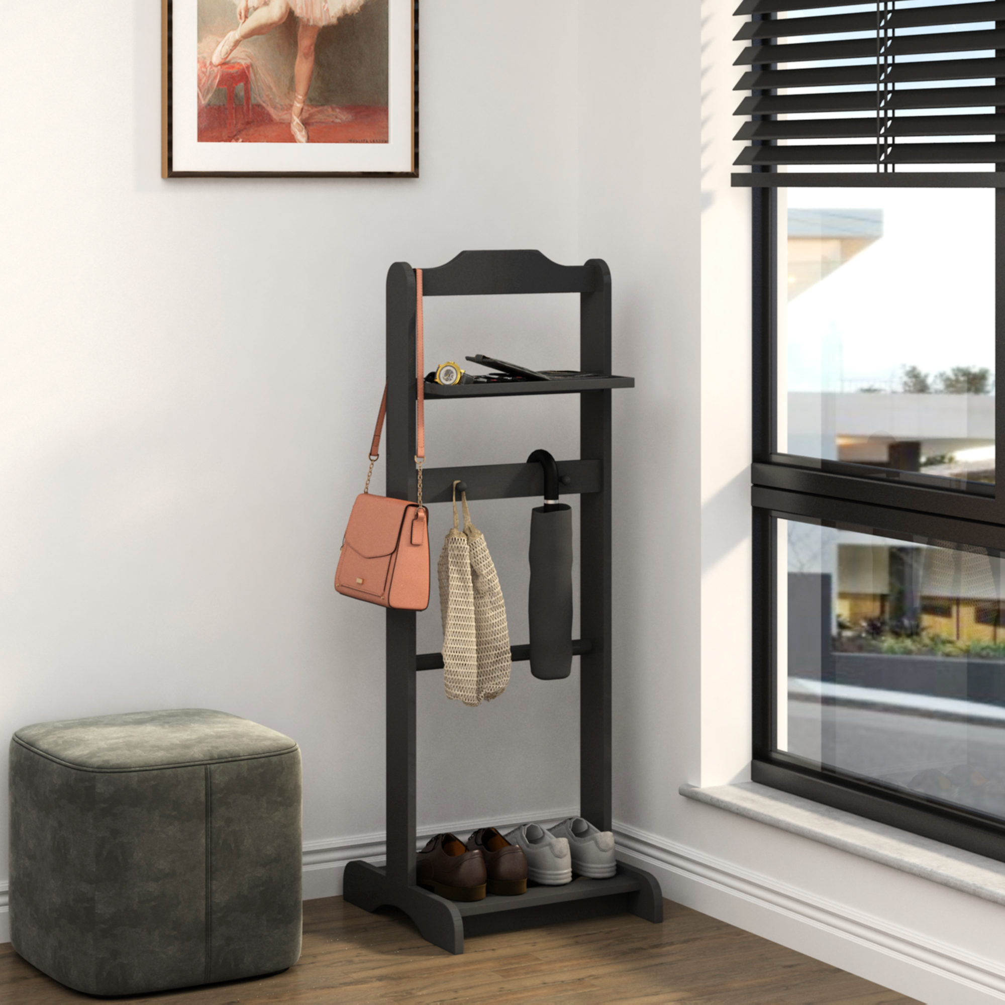 Smilegend Portable Garment Rack Clothes Valet Stand With Storage 
