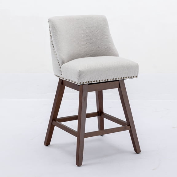Smilegend Set of 2 Counter Height Swivel Barstools - 26 Inch Seat Height, Upholstered Bar Stools with Back Support & 360° Rotation, Comfortable Fabric Bar Chairs for Kitchen Island, Ivory