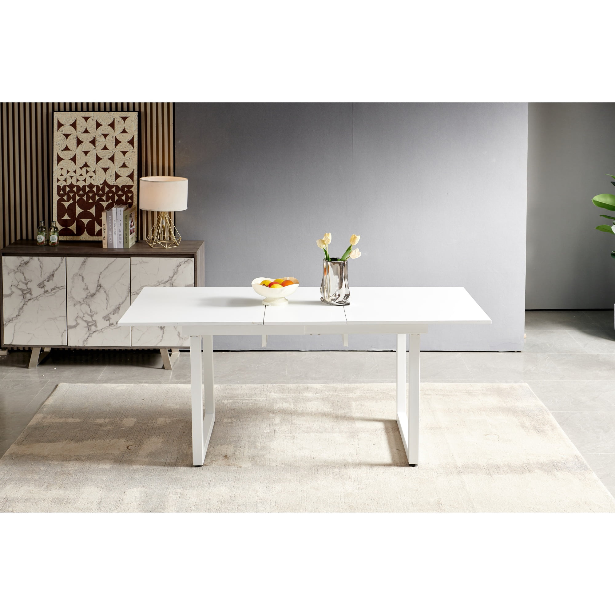 Smilegend Square Extendable Dining Table, Modern Space Saving Kitchen Table for Living Room ...
