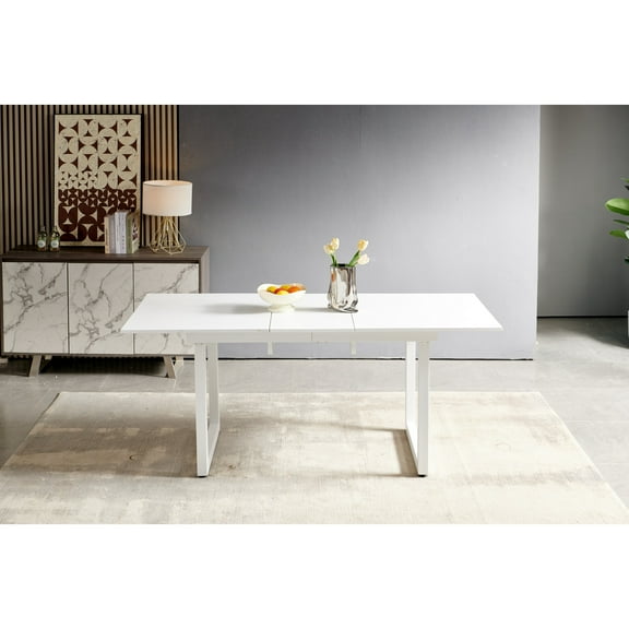 Smilegend Square Extendable Dining Table, Modern Space Saving Kitchen Table for Living Room, White Color, Metal Leg, 70.86" W x 31.5" D x 29.5" H