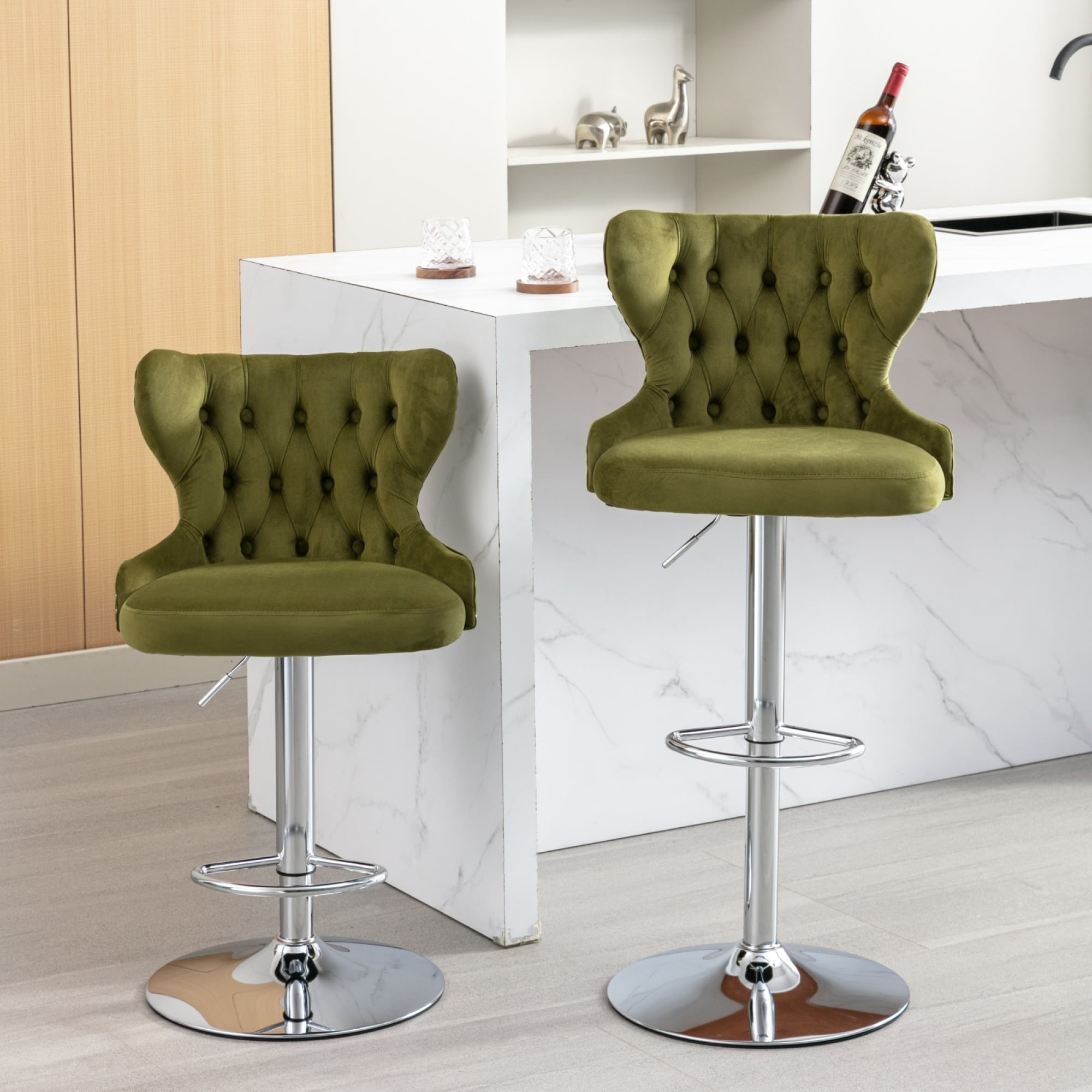 Smilegend Swivel Velvet Barstools Adjustable Seat Height, Modern