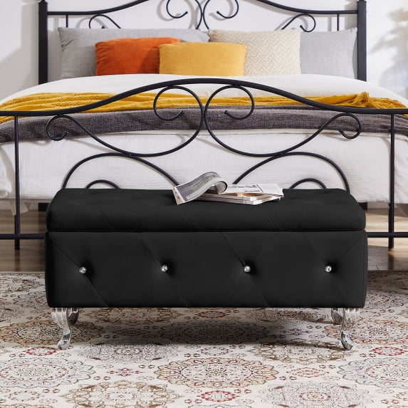 Smilegend Velvet Upholstered Storage Ottoman Bench with Flip Top and Metal Leg, Multi-Purpose Furniture, Stylish and Functional Design with Ample Storage Spac