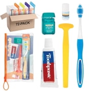 Smilegoods Adult Deluxe Dental Care Kit with Toothbrush, Toothpaste, Floss, Tongue Cleaner and Lip Balm, 72 pack