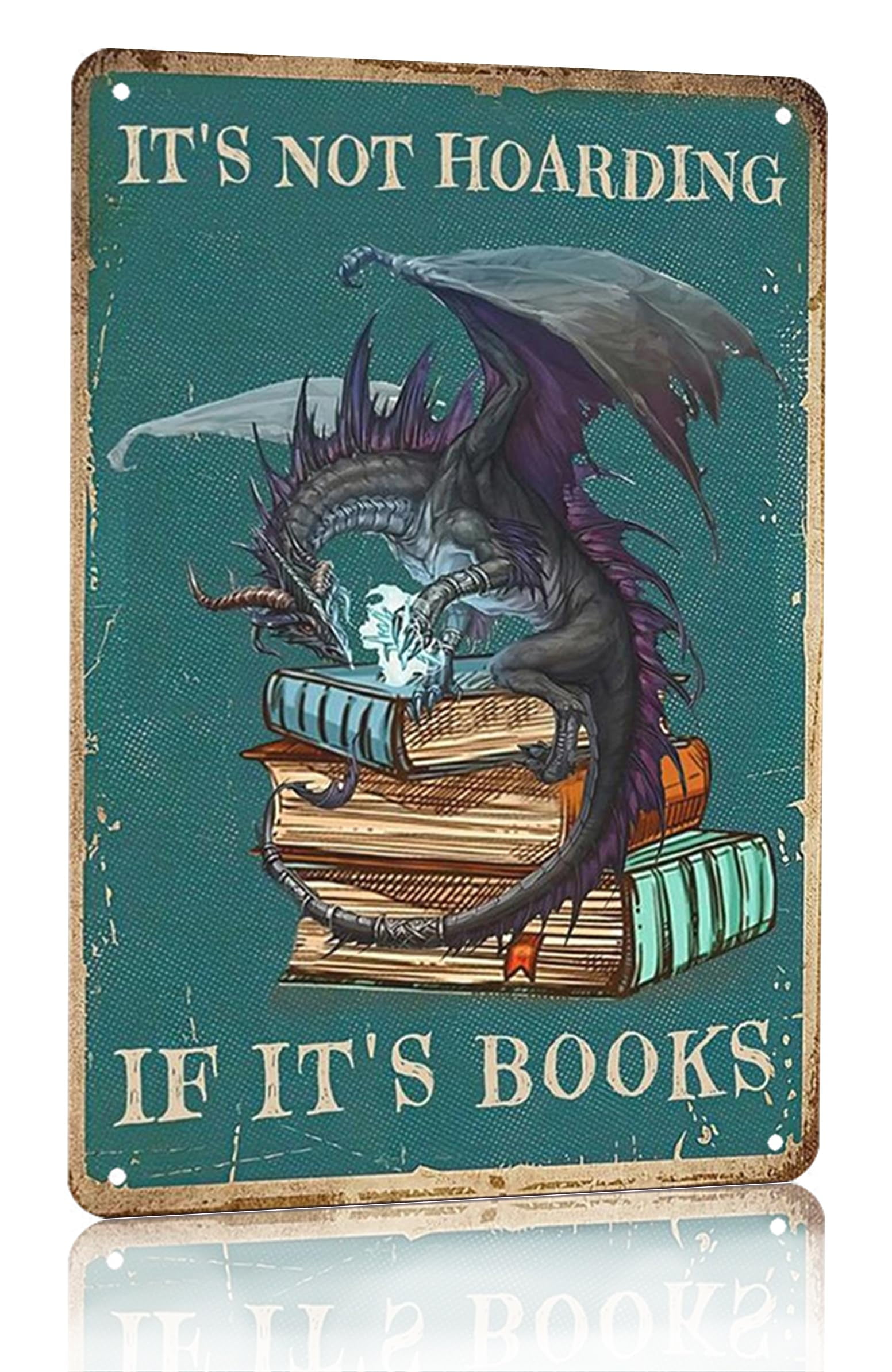 Vintage Dragon Metal Tin Sign with Book Design for Indoor/Outdoor Use