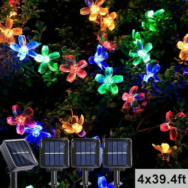Smilelion 4Pack 39.4 ft 100 LEDs Solar Flower String Lights, Colorful Cherry Blossom Garden Lights with 8 Lighting Modes Waterproof Outdoor Decoration Christmas Fairy Lights