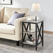 Smilemart Industrial 3-Tier Wood and Metal End Table, Rustic Gray