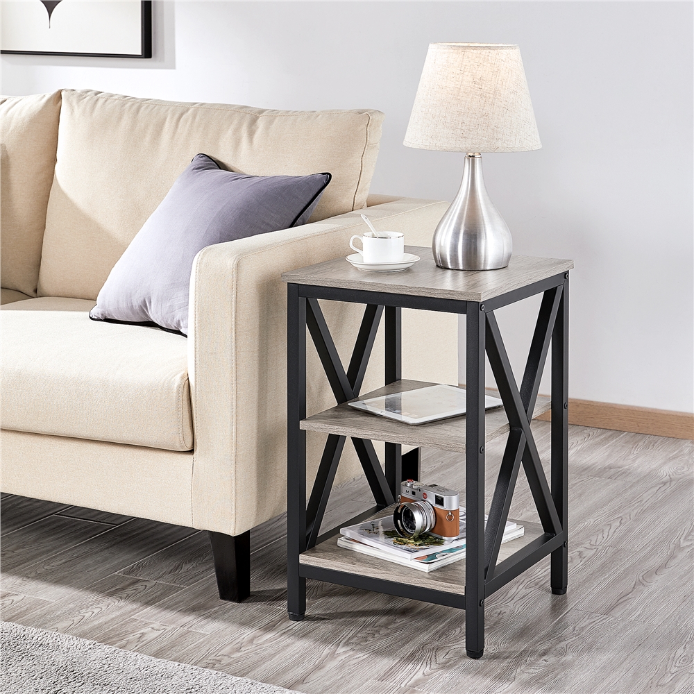 Weston Home Rustic Metal Base End Table with Natural Edge Table Top and