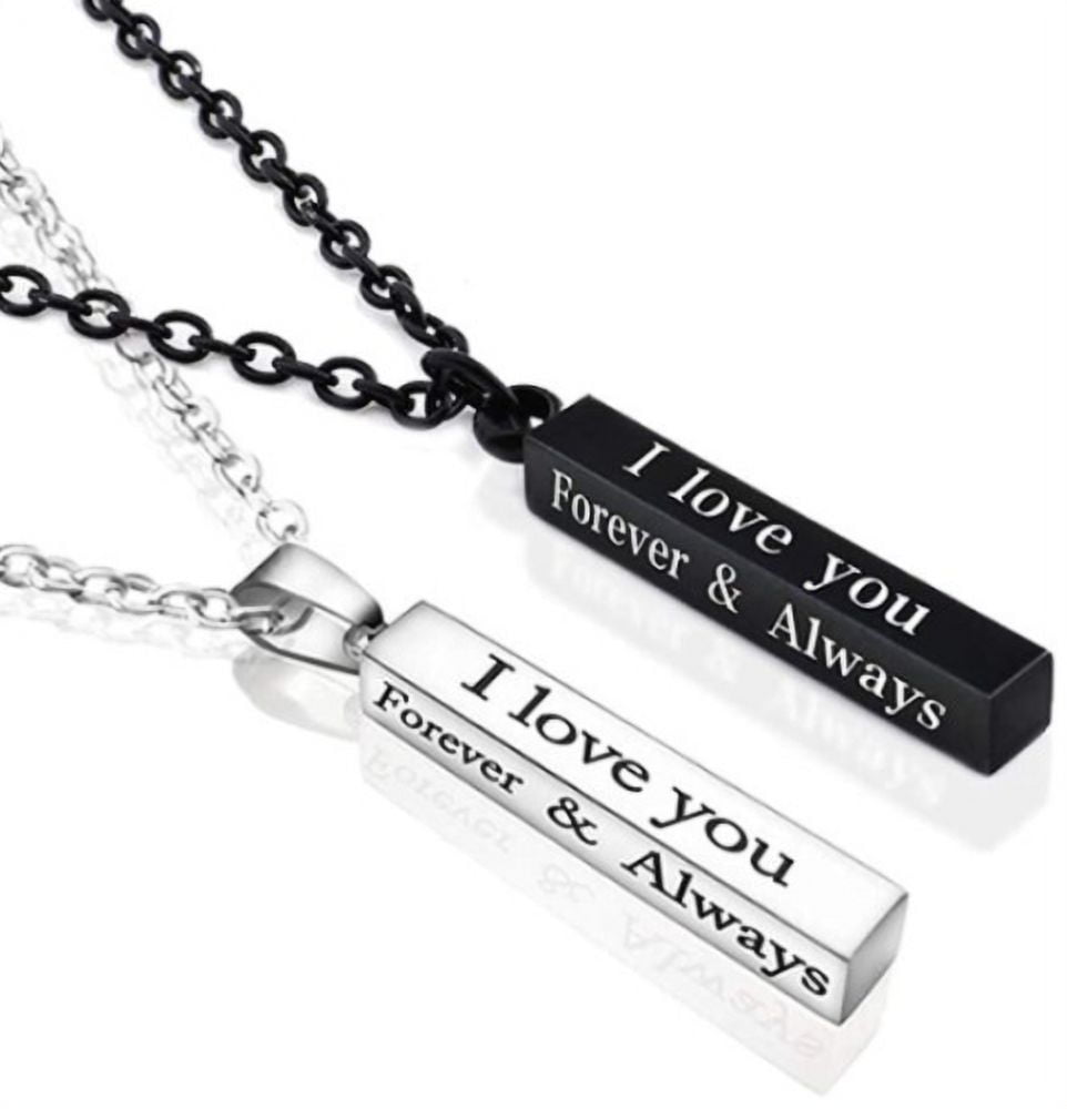 Smileol Always and Forever Necklace for Couples, Stainless Steel I Love You Engraved Matching Set