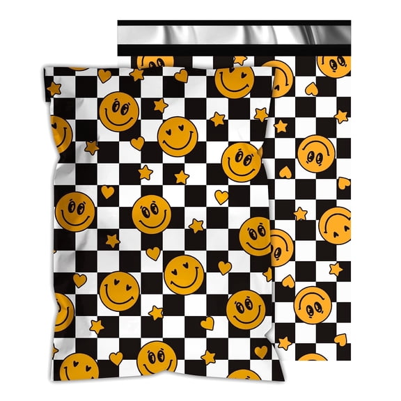 Smiles Checkerboard Poly Mailers 10x13 Inch, 25 Pcs, Waterproof Self-Sealing Shipping Bags for Small Business