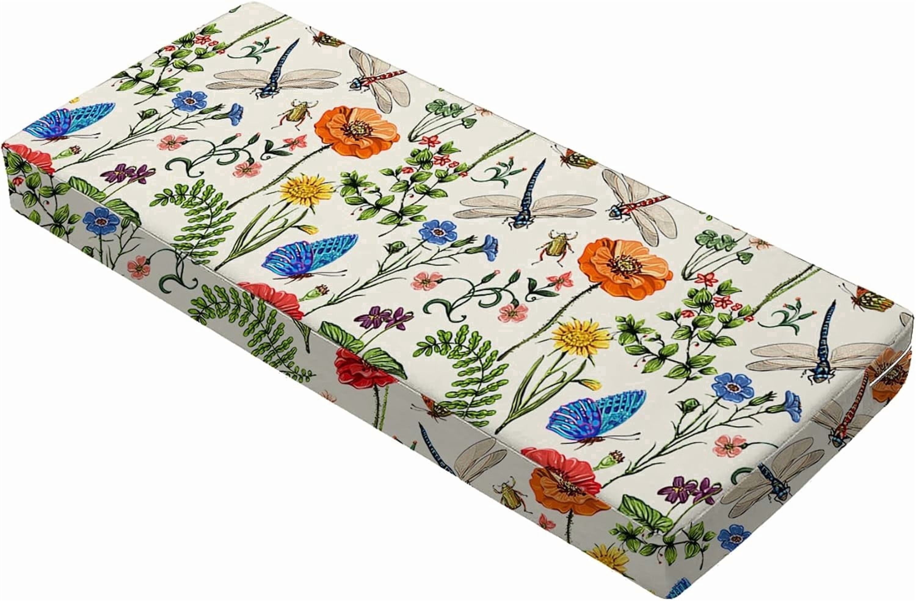 All Smiles Outdoor Bench Cushion with Ties 42 x 18 inch Waterproof Patio Furniture for Porch Swing Chair Loveseat Yard Garden Deck