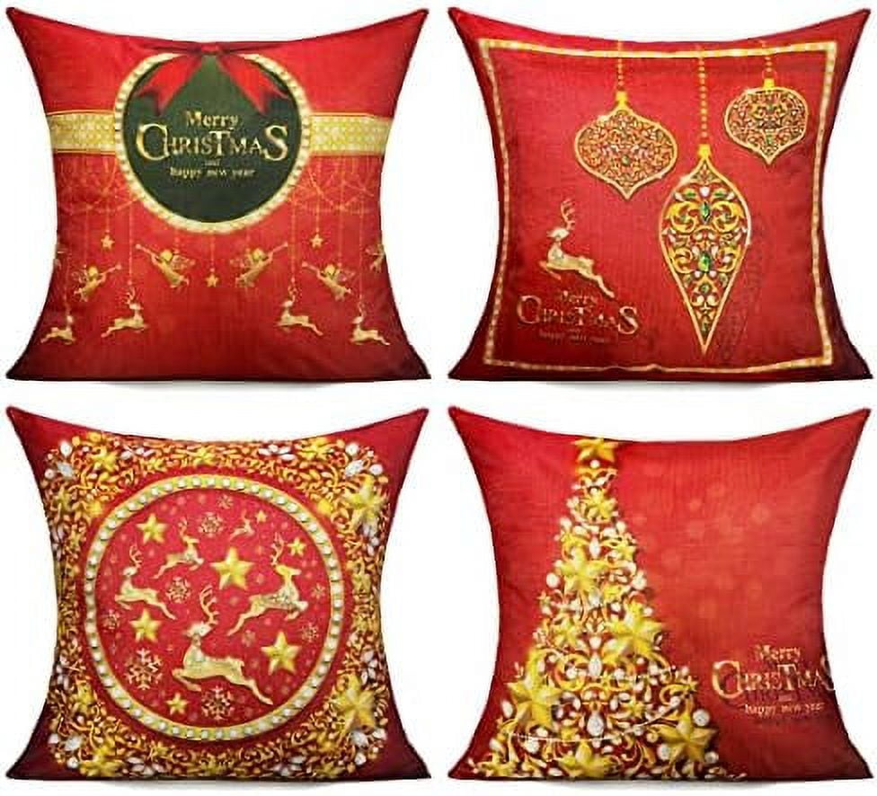 Smiles Red Christmas Throw Pillow Covers 20x20 Set of 4 Xmas Gold