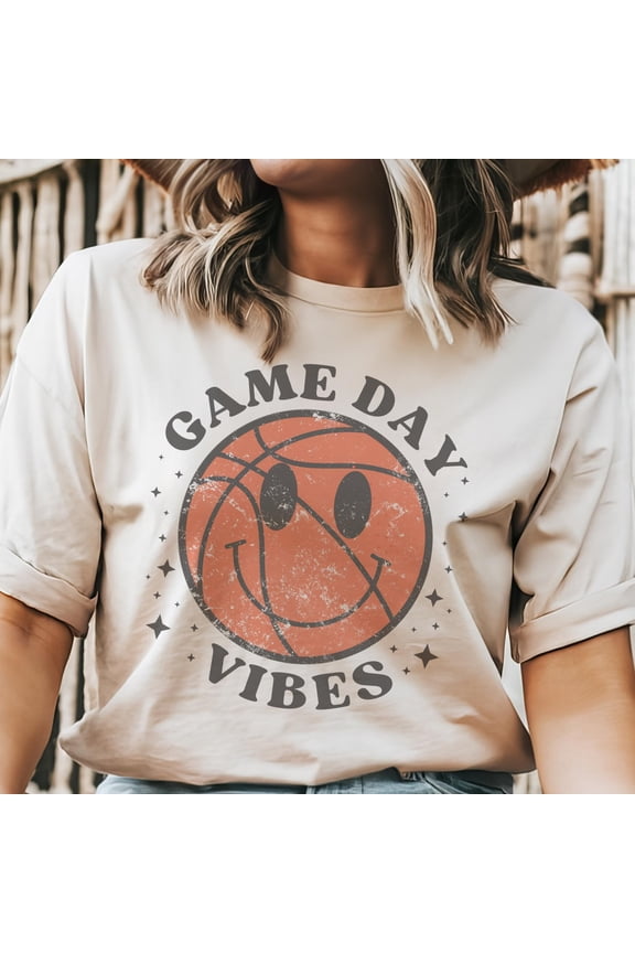 Smiley Basketball Game Day TShirt Distressed Unisex Tee