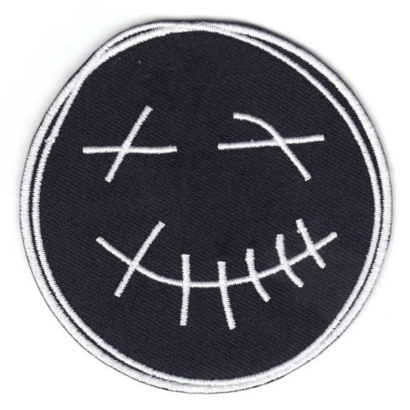 Smiley Black Face Patch Happy Dead Circle Embroidered Iron On