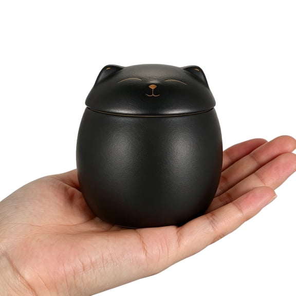 XIUDA Smiley Cat Shaped Pet Cremation Urn for Ashes with Ceramic Head Lid- 3.2x2.9 inch Small Memorial Urn for Cats Dogs