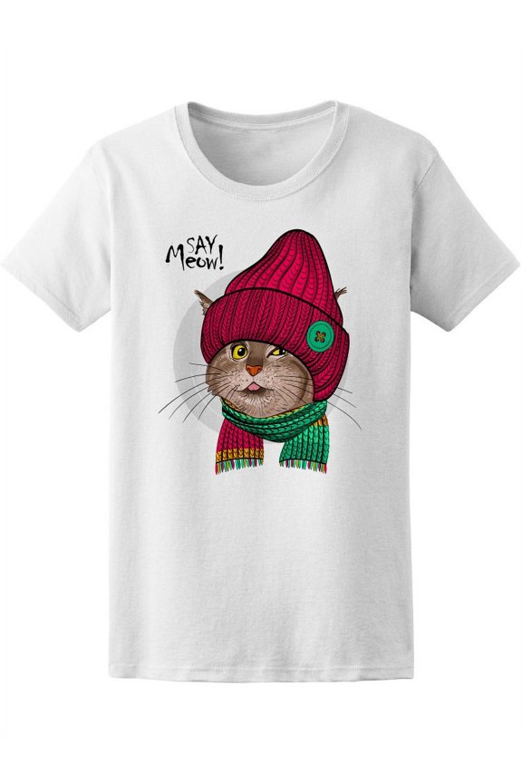 Smiley Cat With Red Hat Tee Women's -Image by Shutterstock